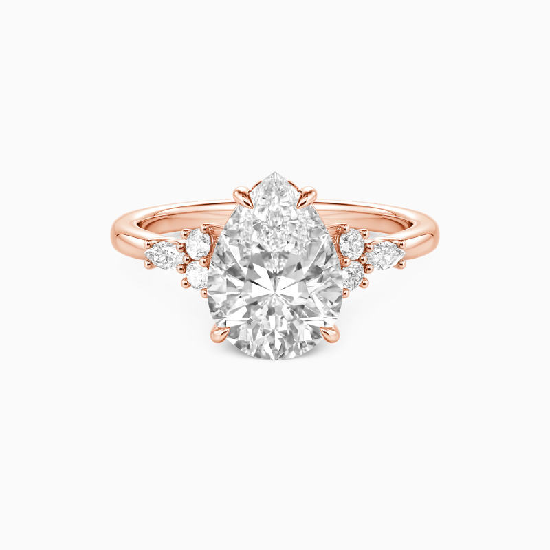 "Pearl of Serenity" Pear Cut Cluster Side Stone Engagement Ring