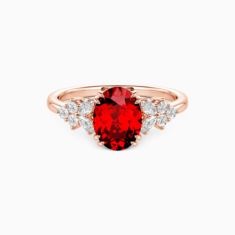 "A Midsummer's Promise" Oval Cut Cluster Side Stone Engagement Ring