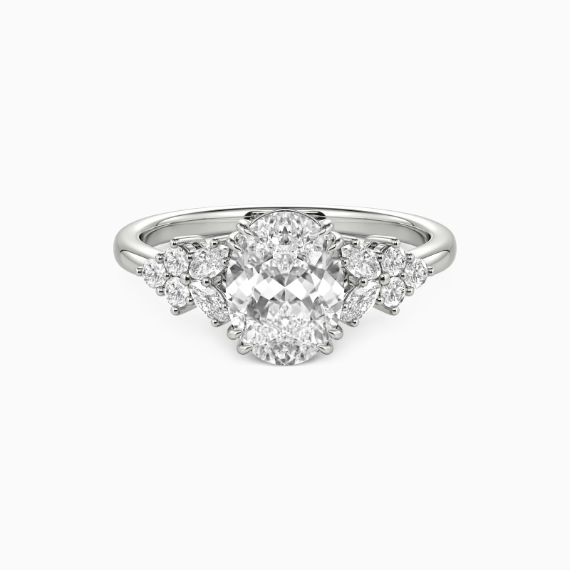 "A Midsummer's Promise" Oval Cut Cluster Side Stone Engagement Ring