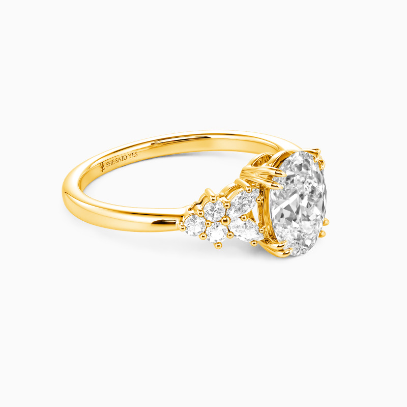 "A Midsummer's Promise" Oval Cut Cluster Side Stone Engagement Ring