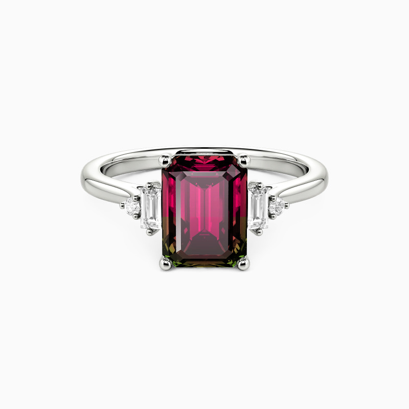 "Urban Luminescence" Emerald Cut Side Stone Engagement Ring