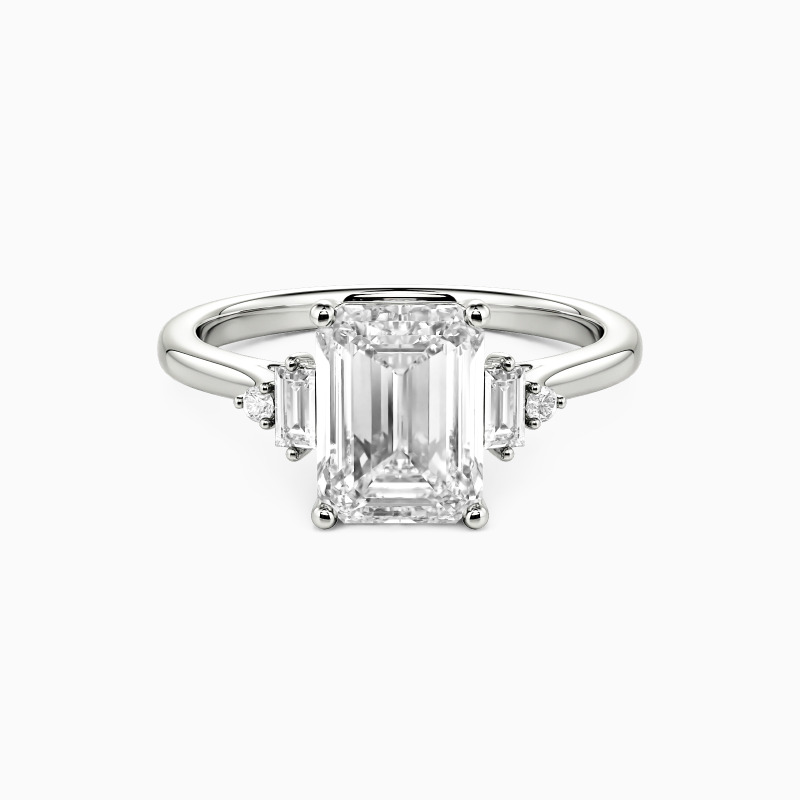 "Urban Luminescence" Emerald Cut Side Stone Engagement Ring