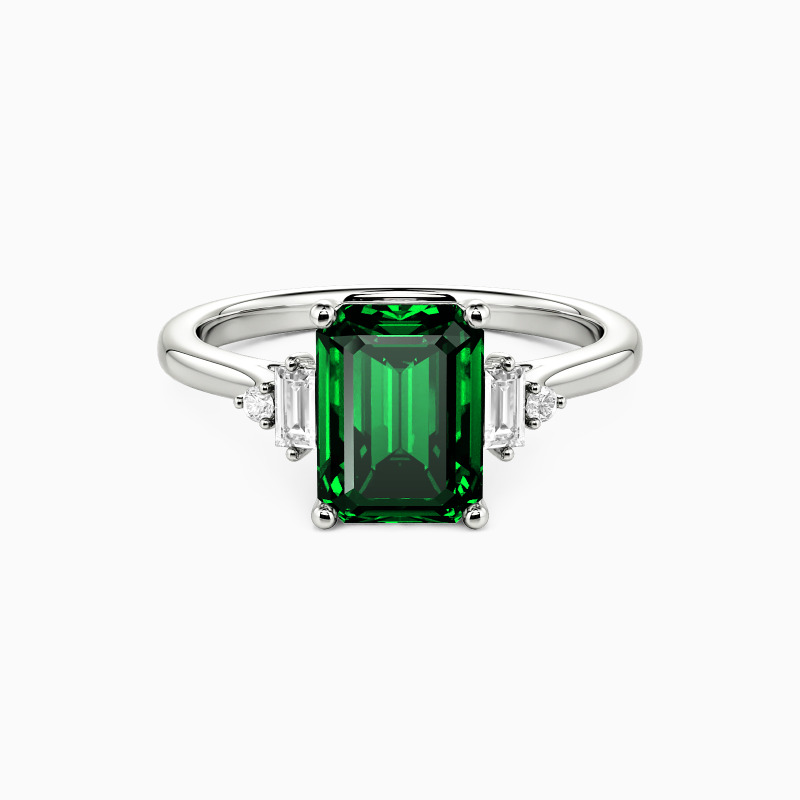 "Urban Luminescence" Emerald Cut Side Stone Engagement Ring