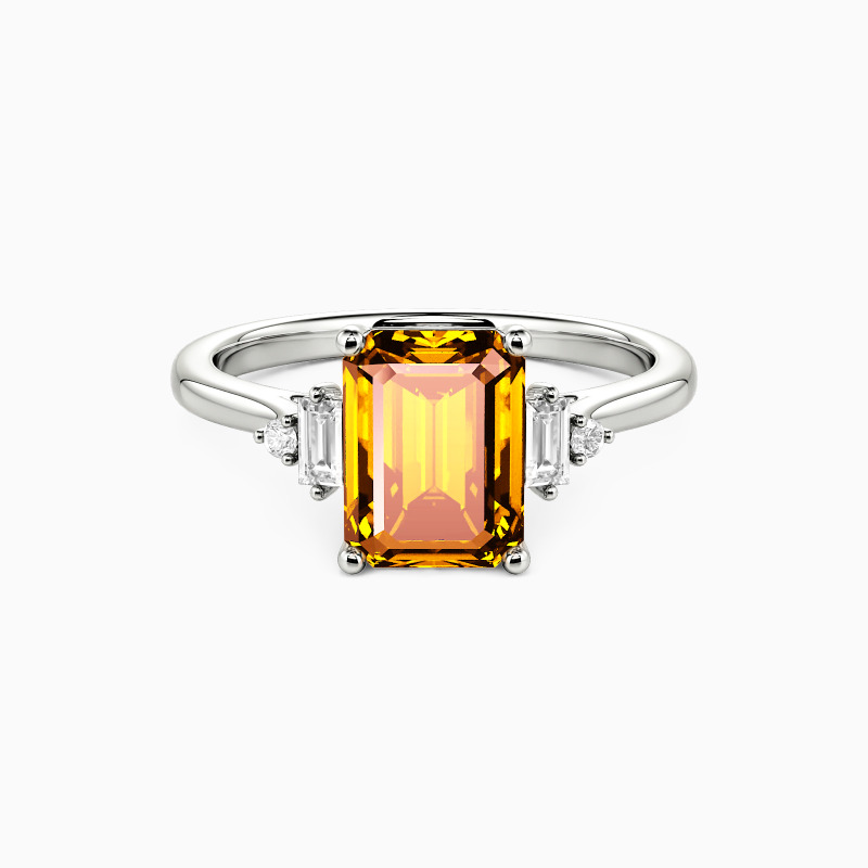 "Urban Luminescence" Emerald Cut Side Stone Engagement Ring
