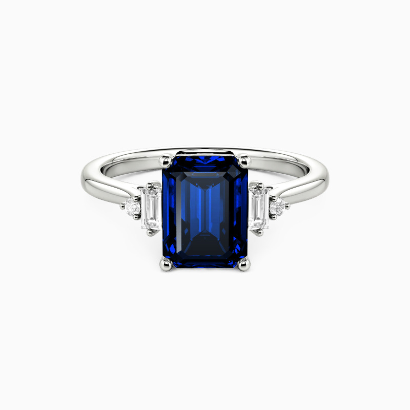 "Urban Luminescence" Emerald Cut Side Stone Engagement Ring