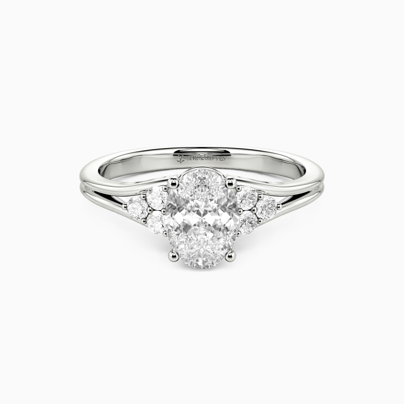 "Softly, Forever" Oval Cut Cluster Side Stone Engagement Ring