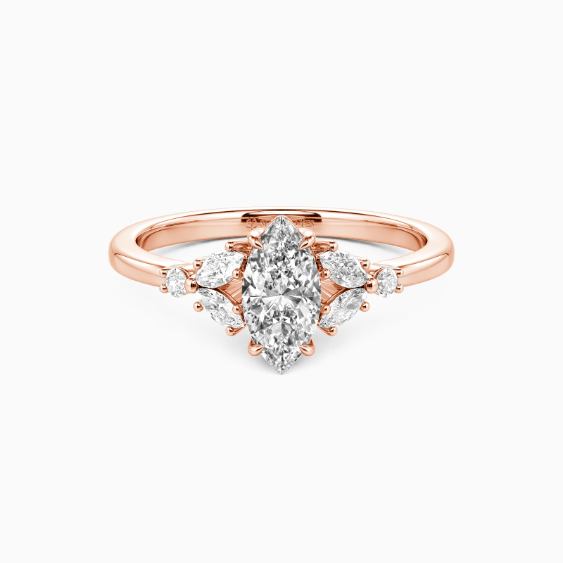 "The Fearless Love" 0.5ct Marquise Cut Cluster Side Stone Engagement Ring