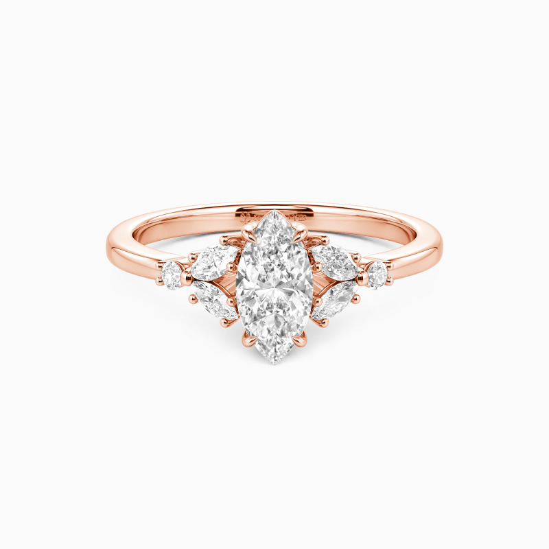 "The Fearless Love" 0.5ct Marquise Cut Cluster Side Stone Engagement Ring