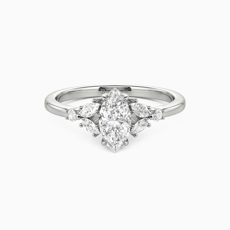 "The Fearless Love" 0.5ct Marquise Cut Cluster Side Stone Engagement Ring