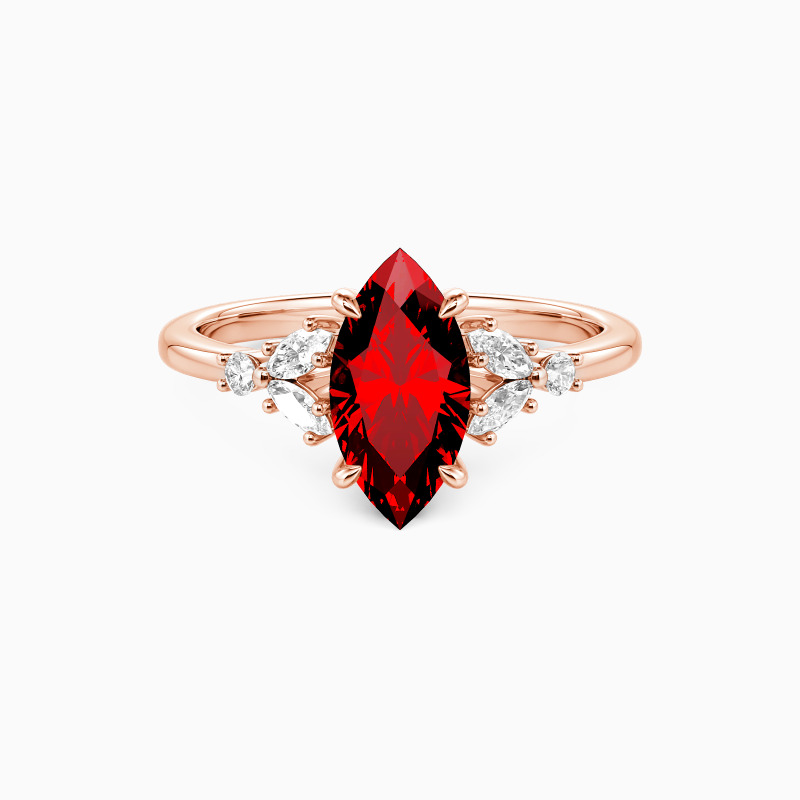 "The Fearless Love" 1ct Marquise Cut Cluster Side Stone Engagement Ring