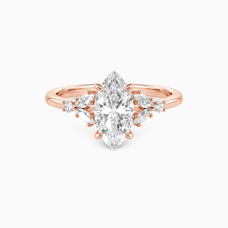 "The Fearless Love" 1ct Marquise Cut Cluster Side Stone Engagement Ring