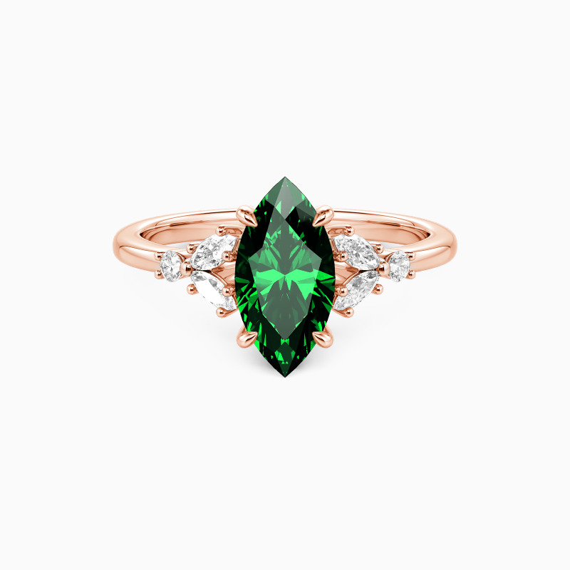 "The Fearless Love" 1ct Marquise Cut Cluster Side Stone Engagement Ring
