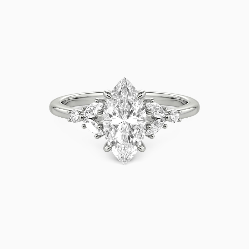 "The Fearless Love" 1ct Marquise Cut Cluster Side Stone Engagement Ring