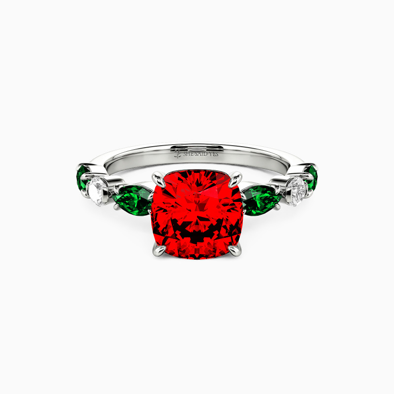 "Treasured Moments" Cushion Cut Side Stone Engagement Ring
