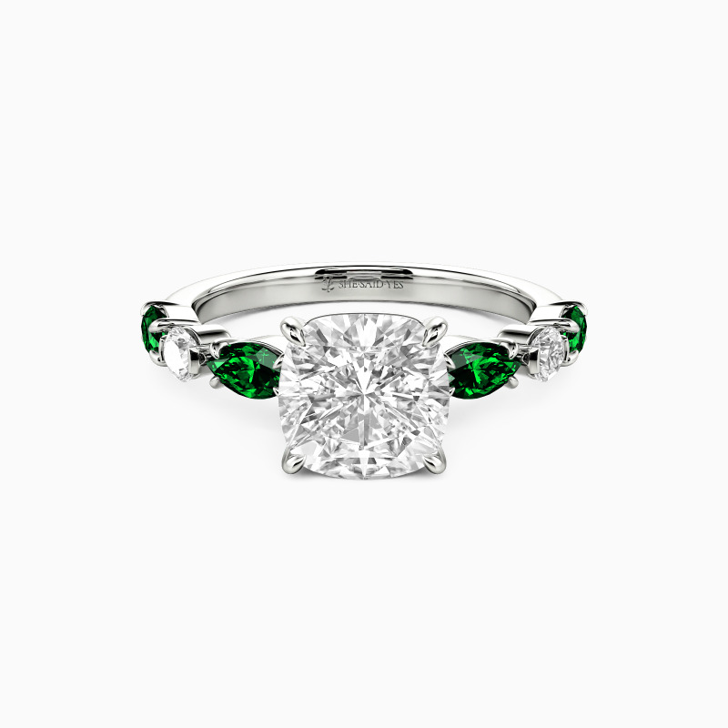 "Treasured Moments" Cushion Cut Side Stone Engagement Ring