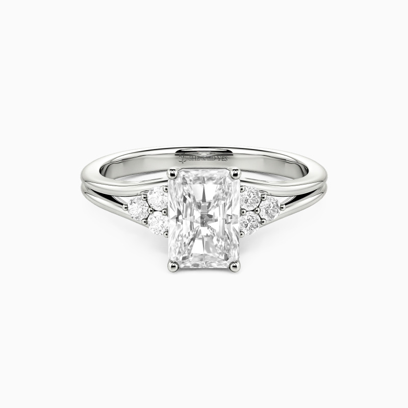 "My Greatest Statement" Radiant Cut Cluster Side Stone Engagement Ring