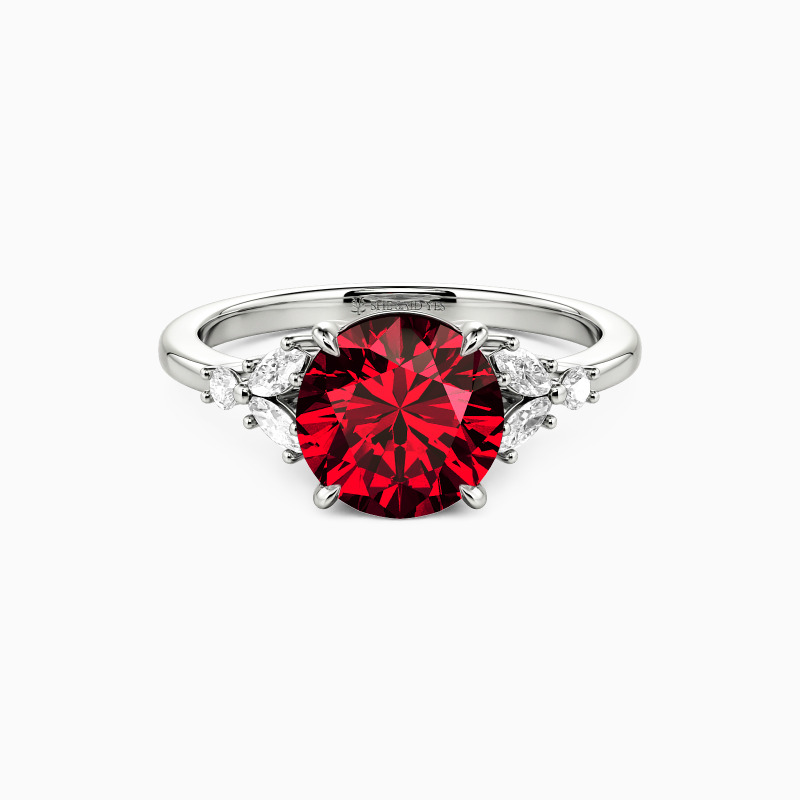 "Where Love Grows" Round Cut Cluster Side Stone Engagement Ring