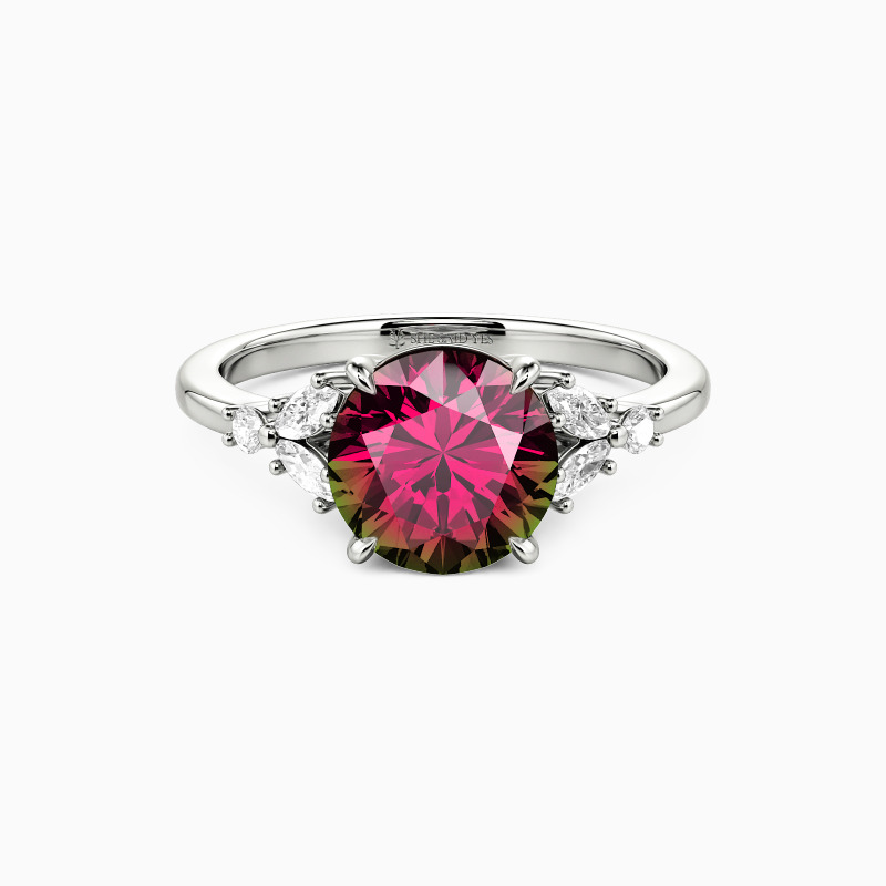 "Where Love Grows" Round Cut Cluster Side Stone Engagement Ring