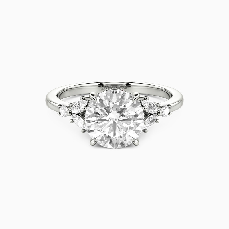 "Where Love Grows" Round Cut Cluster Side Stone Engagement Ring