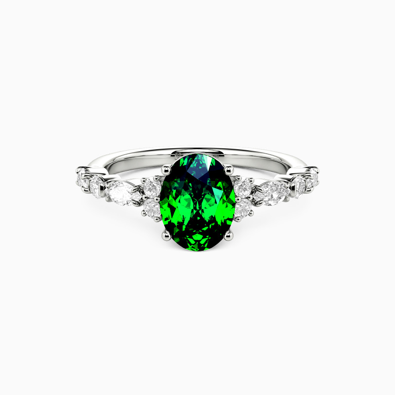 "Aria of Light" Oval Cut Side Stone Engagement Ring