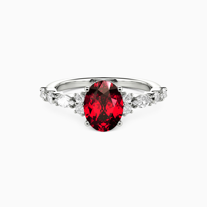 "Aria of Light" Oval Cut Side Stone Engagement Ring