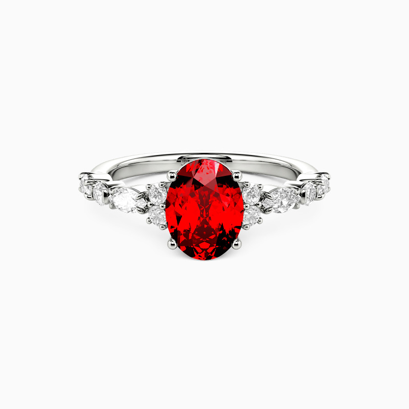 "Aria of Light" Oval Cut Side Stone Engagement Ring