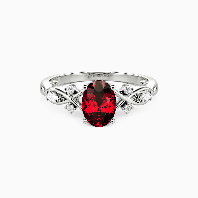 "Our Unwritten Forever" Oval Cut Side Stone Engagement Ring