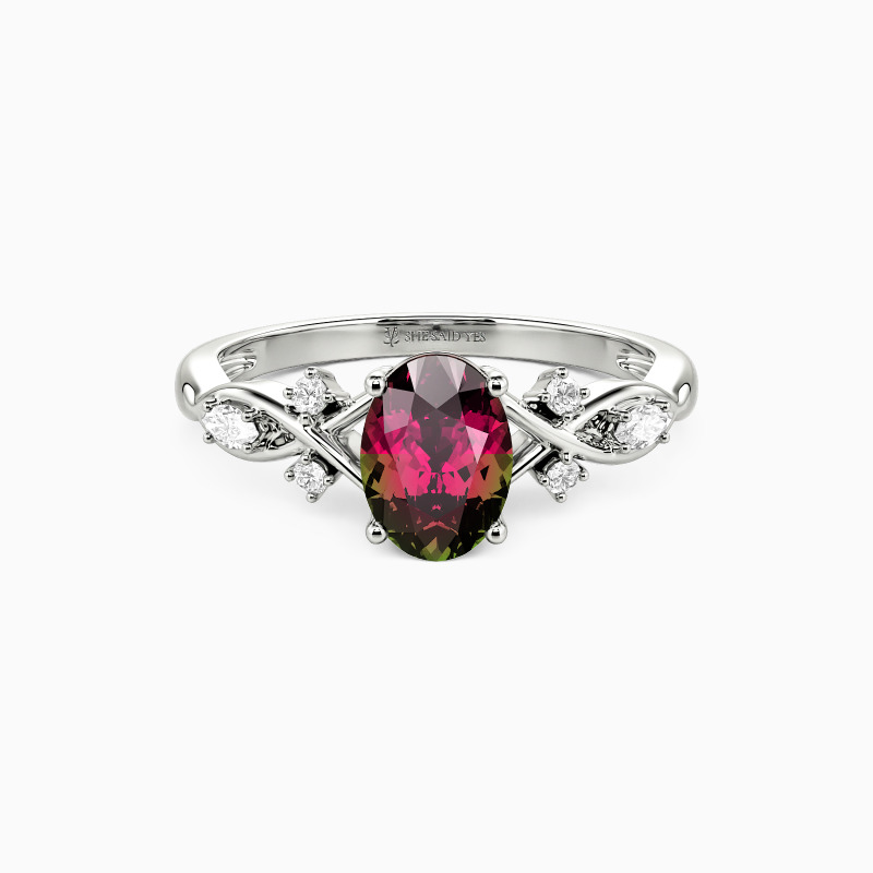 "Our Unwritten Forever" Oval Cut Side Stone Engagement Ring