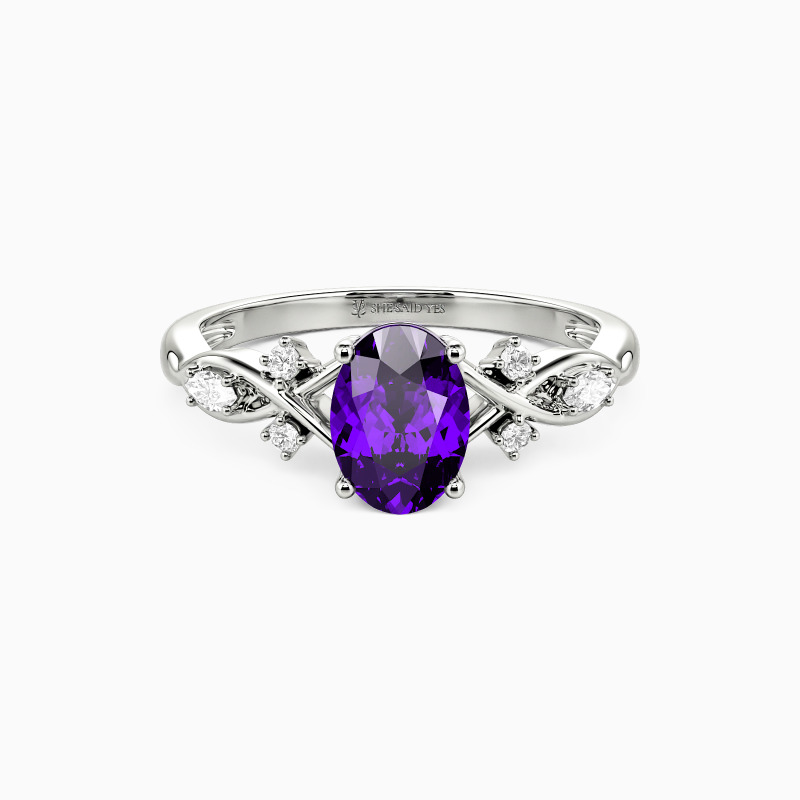 "Our Unwritten Forever" Oval Cut Side Stone Engagement Ring