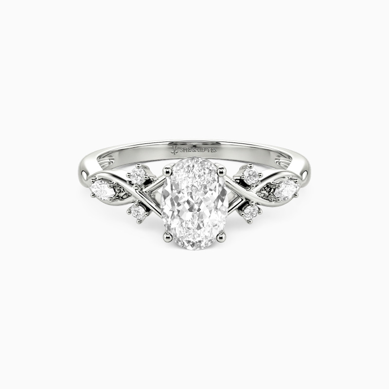 "Our Unwritten Forever" Oval Cut Side Stone Engagement Ring