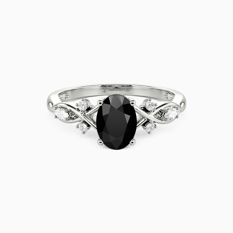 "Our Unwritten Forever" Oval Cut Side Stone Engagement Ring