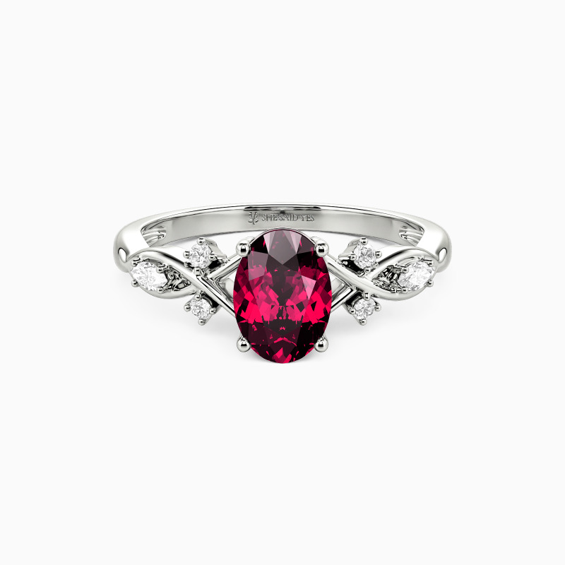 "Our Unwritten Forever" Oval Cut Side Stone Engagement Ring