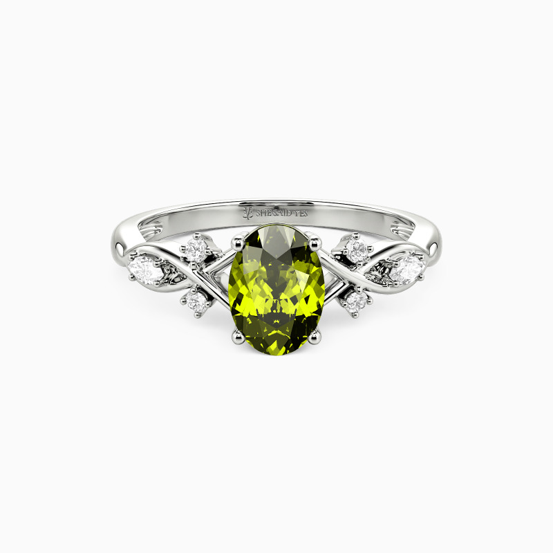 "Our Unwritten Forever" Oval Cut Side Stone Engagement Ring