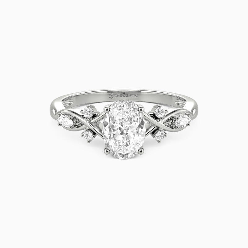 "Our Unwritten Forever" Oval Cut Side Stone Engagement Ring