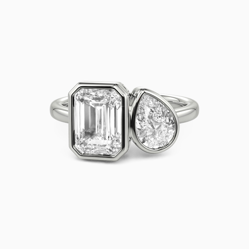 "The Story of Us" Emerald Cut Toi Et Moi Engagement Ring