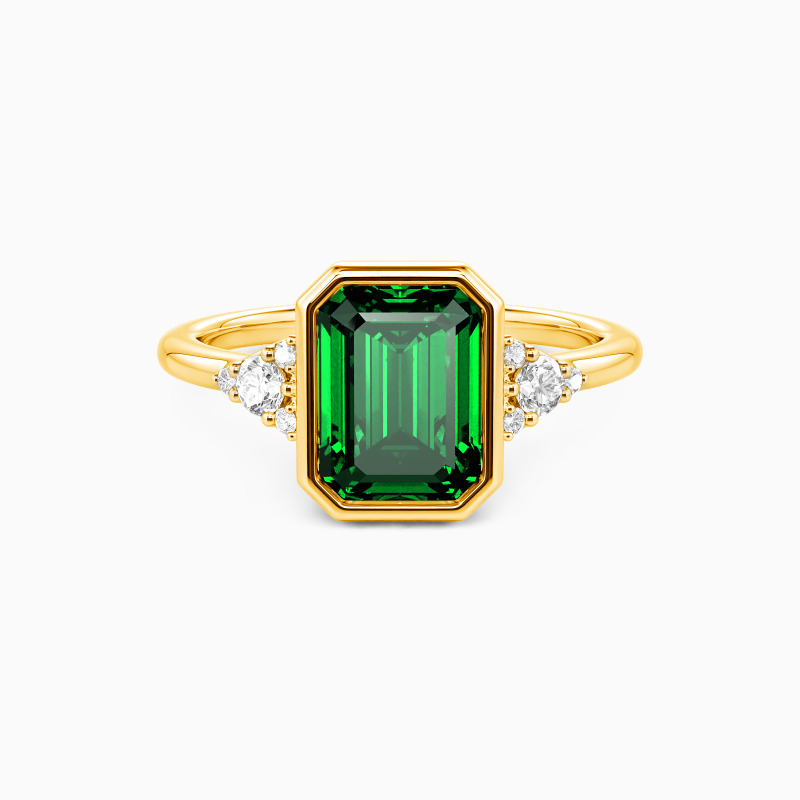 "A Focused Forever" Emerald Cut Cluster Side Stone Engagement Ring