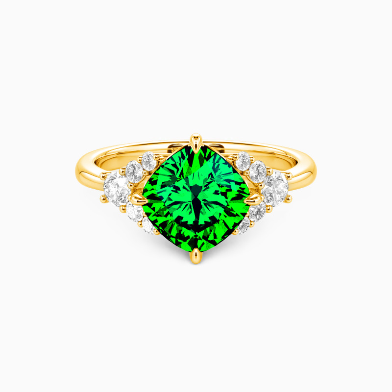 "An Echo of Beginning" Cushion Cut Cluster Side Stone Engagement Ring