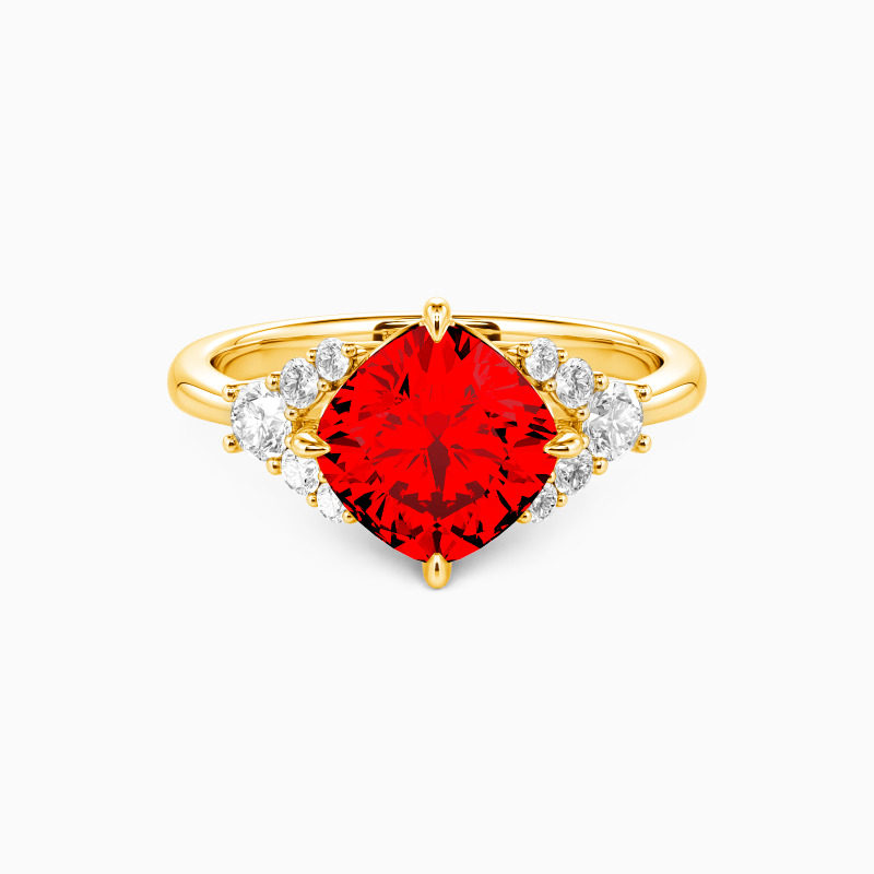 "An Echo of Beginning" Cushion Cut Cluster Side Stone Engagement Ring