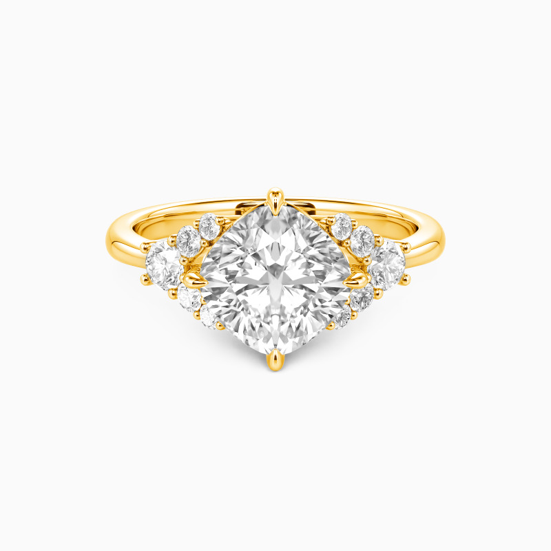 "An Echo of Beginning" Cushion Cut Cluster Side Stone Engagement Ring
