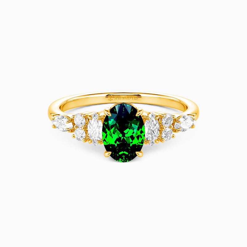 "The Beautiful Becoming" Oval Cut Cluster Side Stone Engagement Ring