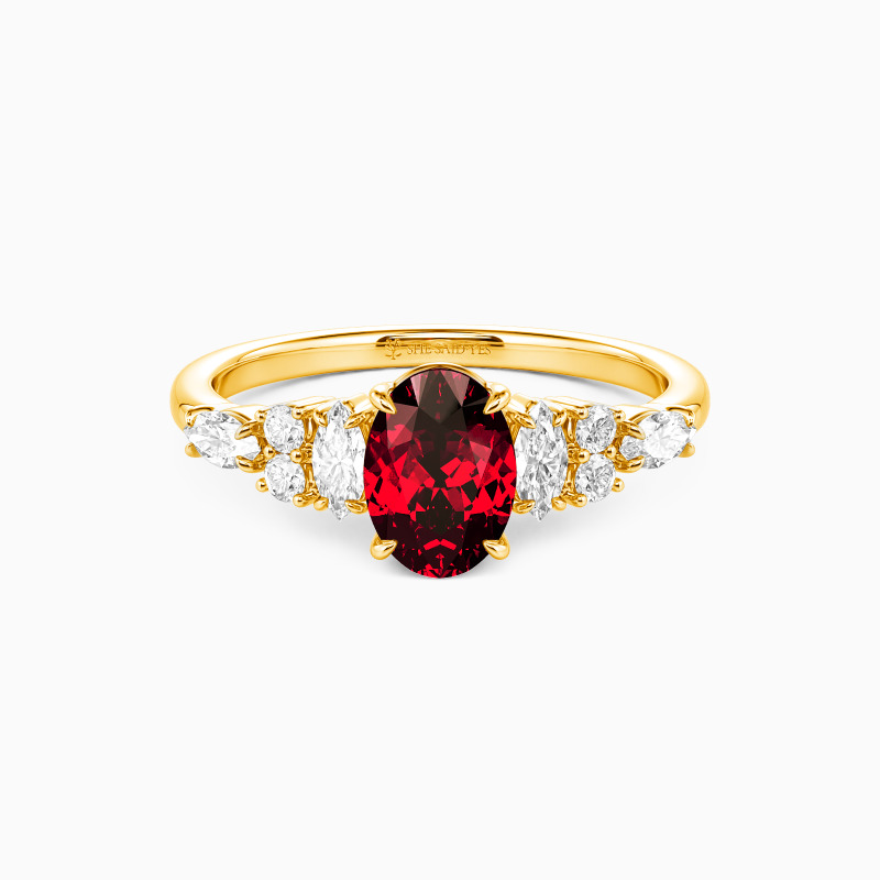 "The Beautiful Becoming" Oval Cut Cluster Side Stone Engagement Ring