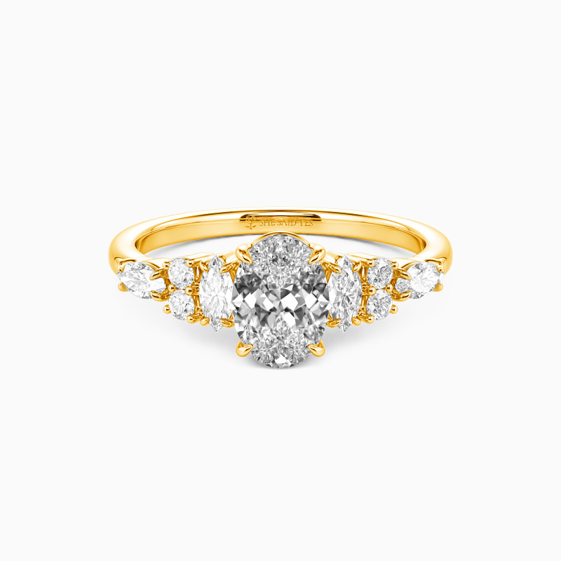 "The Beautiful Becoming" Oval Cut Cluster Side Stone Engagement Ring