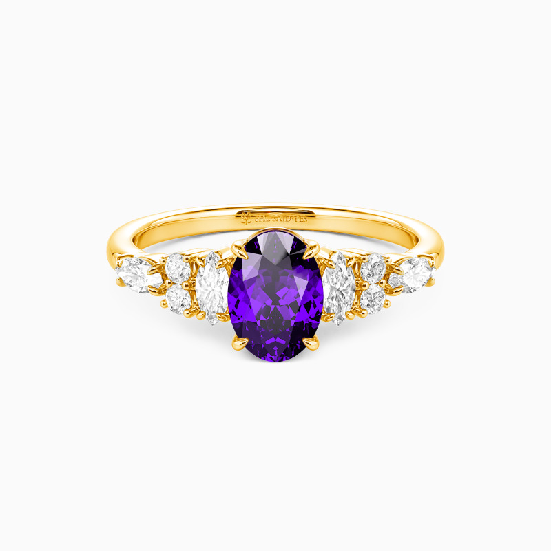 "The Beautiful Becoming" Oval Cut Cluster Side Stone Engagement Ring
