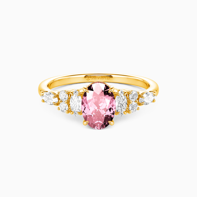 "The Beautiful Becoming" Oval Cut Cluster Side Stone Engagement Ring