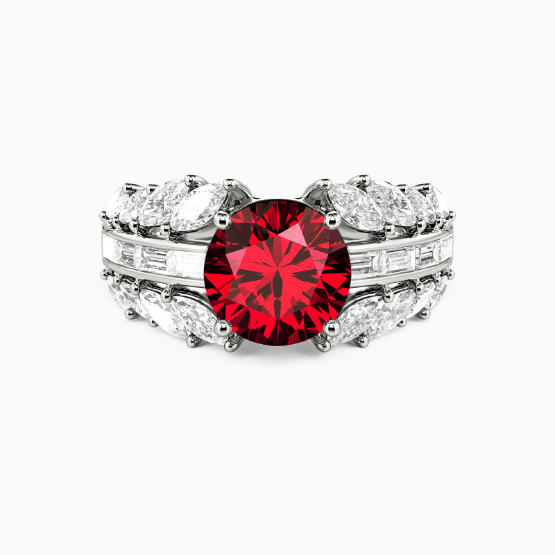 "To Ever Flourish" Round Cut Side Stone Engagement Ring