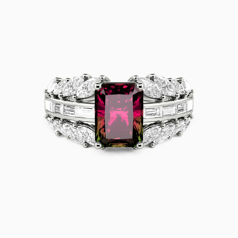 "Every Unsaid Vowel" Radiant Cut Side Stone Engagement Ring