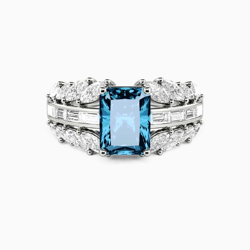 "Every Unsaid Vowel" Radiant Cut Side Stone Engagement Ring