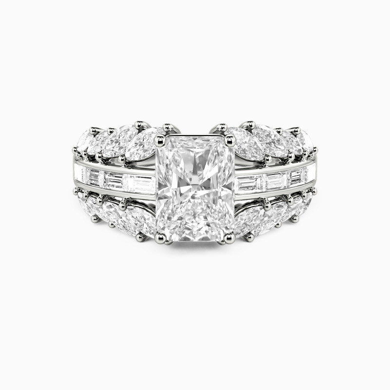 "Every Unsaid Vowel" Radiant Cut Side Stone Engagement Ring