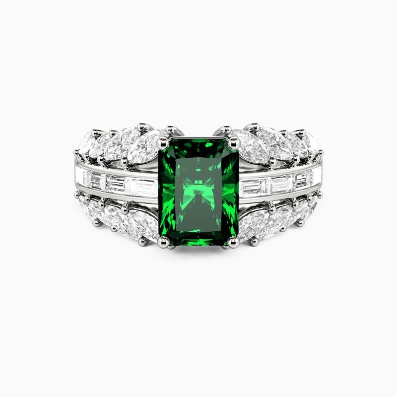 "Every Unsaid Vowel" Radiant Cut Side Stone Engagement Ring