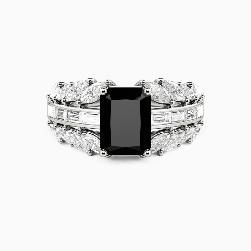 "Every Unsaid Vowel" Radiant Cut Side Stone Engagement Ring